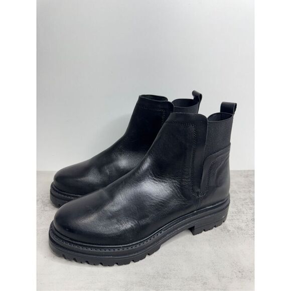 Steve Madden Ankle Boots Size 8 Black Leather Pull On Block Heel Booties - Picture 3 of 9